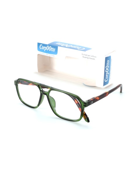 Corpo-otto Occhiali da Lettura Power Verde-Tartaruga +3,50
